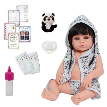 Imagem de Boneca Reborn Realista Morena Saída de Banho Pandinha Fofa - Cegonha R