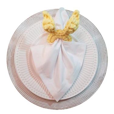 Imagem de Porta  guardanapo de crochê coelho amarelo claro - Mesa Feita