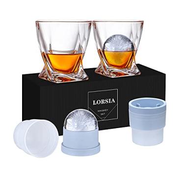 Imagem de Conjunto de Whiskey Rocks LORSIA: 2 Copos de Cristal 325ml e 2 Moldes de Gelo Redondos, Transparente e Azul
