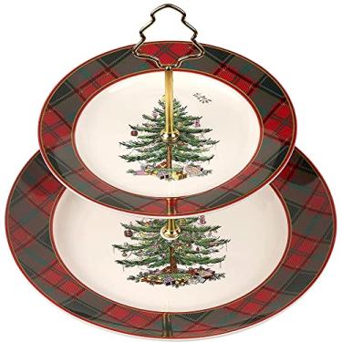 Imagem de SPODE - Coleção de árvores de Natal - servidor de Tartan 2 - Placa superior 8 "Placa inferior 10" - Lavagem de louça, microondas e freezer