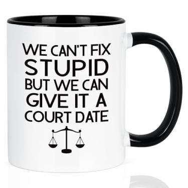 Imagem de Cabtnca Presentes de advogado para homens e mulheres, caneca de advogado, presentes de advogados de Natal, We Can't Fix Stupid But We Can Give It a Court Date Canecas de café, presente de formatura da