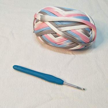 Imagem de Fio de camiseta DIY, cordão de tecido de algodão macio, fio de tricô grosso, fio de espaguete, fio Zpagetti, fio de tecido de crochê 100 g com uma agulha de crochê (cor 6)