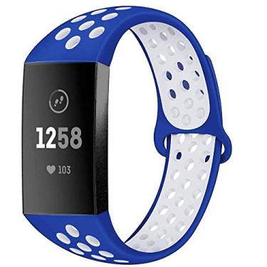 Imagem de BATINY Bands Compatível com Fitbit Charge 4 / Charge 3 / Charge 3 SE Bands Masculino Feminino Extra-Grande Silicone Suave Alças de Substituição Camada Dupla Híbrida Pulseira Esportiva, Blue/White, Small(6.8"- 8.7")