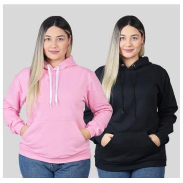 Imagem de Kit 2 Moletom Canguru Com Capuz Algodão Flanelado Liso Feminino - Azuv