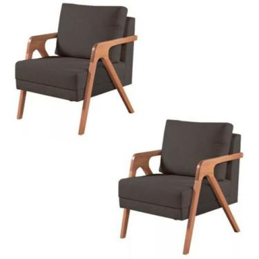 Imagem de Kit 2 Poltronas Mona Madeira Maciça Linho Grafite Kimi Design