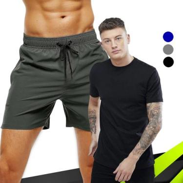 Imagem de Kit Shorts Bermuda TACTEL GROSSO ELITE + Camiseta MASCULINA ALGODÃO Co