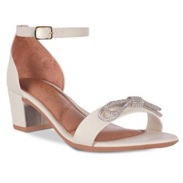 Imagem de Sandalia Feminina Salto Quadrado Grosso Laco A341 - Takata, Offwhite, 