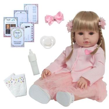 Imagem de Bebê Reborn Menina 100% Vinil Loira Enxoval Vestido Coração - Cegonha 