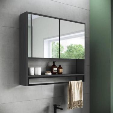 Imagem de Espelheira Banheiro 80cm com 2 Portas Prateleira e Toalheiro - Placa e