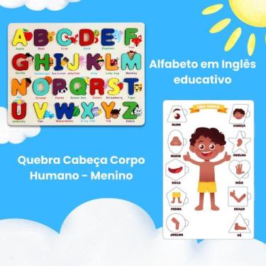 Imagem de Kit Quebra Cabeça Encaixe Corpo Humano Menino e Alfabeto Abc Montessor