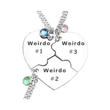 Imagem de LIU JUN Colar Bff para 3, Weirdo 1 Weirdo 2 Weirdo 3 Colar Coração Aço Inoxidável Cristal Amizade Colares Para Melhores Amigas Irmãs Forever Joias Presentes, Aço inoxidável, Zircônia cúbica