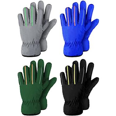 Imagem de Hicarer 4 pares de luvas de inverno para crianças, à prova d'água, para esqui na neve, roupas de camuflagem unissex quentes para clima frio, meninas, meninos e crianças, preto, cinza, verde escuro,