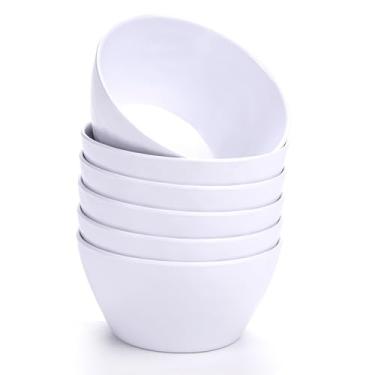 Imagem de MIYOPESI Tigelas de arroz de melamina de 4,7 polegadas (conjunto de 6) - Tigelas de sopa inquebráveis e reutilizáveis de 340 g com toque de cerâmica, louça empilhável e lavável na máquina de lavar