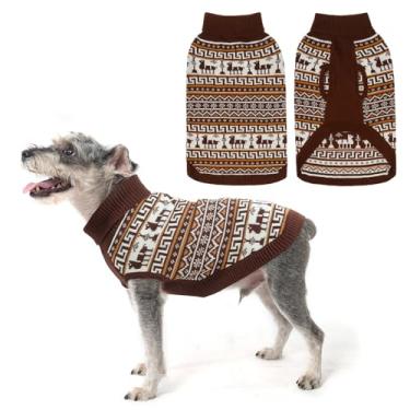 Imagem de SCENEREAL Suéter de gola rolê para cães pequenos, médios e grandes, meninas, meninos, pulôver de malha, roupas para filhotes, casacos de clima frio, roupas de Natal, cáqui P