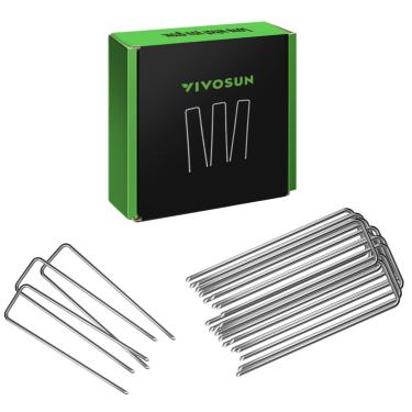 Imagem de VIVOSUN 100 peças de grampos de paisagismo de estacas de jardim de 15 cm – materiais de jardinagem resistentes à ferrugem para tecido de barreira de erva, capa de solo, gotejadores de gramado, mangueira de sabão, tubo de irrigação, cerca invisível para cães