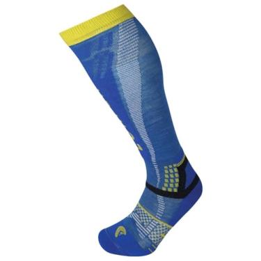 Imagem de Lorpen Meia ecológica unissex para esqui e montanhismo, ótima para esportes de inverno, ecológica e sustentável, alta e acolchoada, azul, tamanho médio