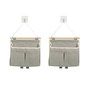 Imagem de Alunsito 2 peças de organizador de pendurar com bolsos à prova d'água sobre a porta organizador de armário bolsa de armazenamento de linho de algodão para quarto, banheiro