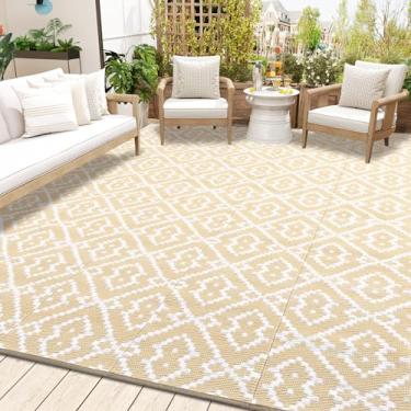 Imagem de Petyee Tapetes reversíveis de 1,8 m x 2,5 m, tapete de palha de plástico, tapete de área moderna, tapete grande para ambientes externos, trailer, trailer, acampamento, varanda, pátio, quintal, deck,