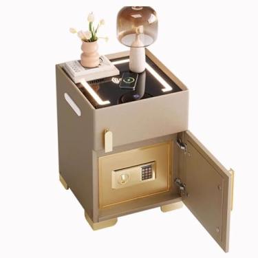 Imagem de Mesa de cabeceira Mesa de cabeceira inteligente com cofre, mesas de cabeceira com carregamento sem fio, armário de quarto com luz LED ajustável Gavetas Tabela final