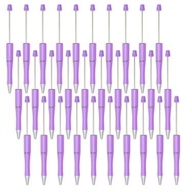 Imagem de jiebor 30 peças de canetas roxas com contas de plástico, canetas esferográficas de tinta preta, canetas de bricolagem, canetas fofas e legais para crianças, estudantes, professores, presentes de formatura, escritório, materiais escolares