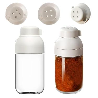 Imagem de LELE LIFE Pacote com 2 dosadores de coqueteleira de vidro, com 2 furos ajustáveis e bico de despejar, recipiente de açúcar, acessórios para barra de café, pote de açúcar de 250 ml, saleiro e