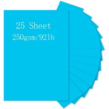 Imagem de Cartolina azul lago, Pinovk 25 folhas de papel grosso de 21 x 27 cm, papel para impressora de cartolina de 250 g/m² para Halloween, Natal, convites, artesanato, cartões DIY, álbuns de recortes e