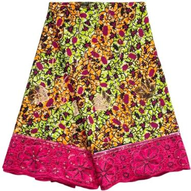 Imagem de Tecido africano Ankara Wax Guipure Cord Lace Fabric Newest Nigerian Wax Lace with Sequins for Sew Classics Wedding Party Dress for Sewing(2Ankara Wax lace)