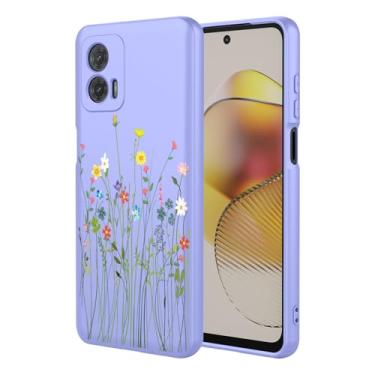 Imagem de HTXWXJC Capa de telefone para Moto G73, Motorola G73 XT2237 capa à prova de choque flexível bumper TPU capa macia padrão floral capa de telefone para Motorola Moto G73 flor roxa