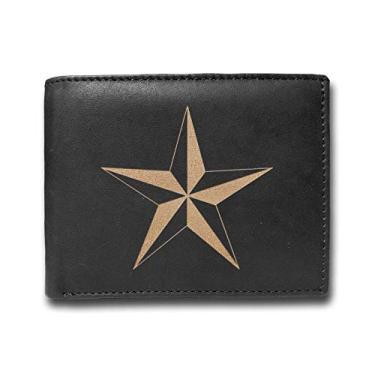 Imagem de Carteira masculina de couro bovino com bloqueio de RFID gravada a laser, carteira de luxo de grande capacidade, fina, preta, porta-cartões de crédito, organizador de 14 bolsos - Emblema de emblema do