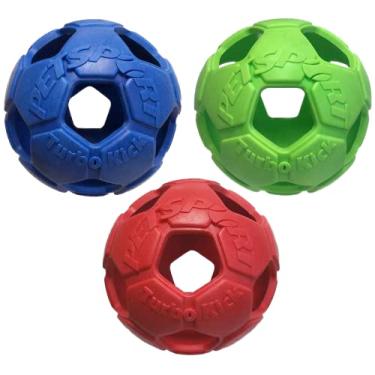 Imagem de PetSport Brinquedo para cães com bola de futebol Turbo Kick de 10 cm (pacote com 3) | Borracha termoplástica super durável com aroma de baunilha | Ultra forte e saltitante | Brinque com seu animal de
