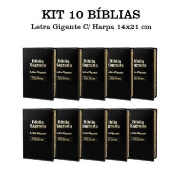 Imagem de KIT com 10 Bíblias Sagrada Letra Gigante - Luxo - Preta C/ Harpa Crist