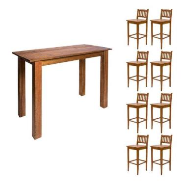 Imagem de Aparador de Apoio 2,00m para Bar Rústico Decorativo com 8 Banquetas Bh