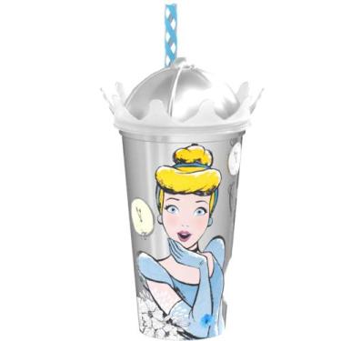Imagem de Copo 500ml com Canudo e Tampa de Coroa Cinderela para Refri e Suco Inf