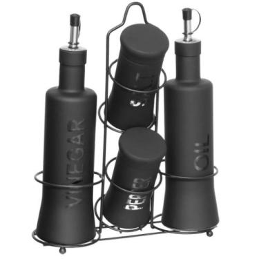 Imagem de Galheteiro em Vidro com Suporte Inox e Azeite 5 Peças Luxo - Hauskraft