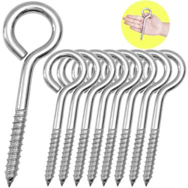 Imagem de 8 peças parafuso de olhal auto-roscante, ganchos de olhal resistentes de 15 cm, gancho de olhal grande de madeira M10, capacidade de carga 362 kg para rede, ioga, uso pesado em ambientes internos e