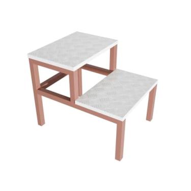 Imagem de Escada Multiusos Com 2 Degraus, Capacidade Para 200 Kg AçO Carbono Altura 34 Cm(Ferragem Rose Degrau Branco)