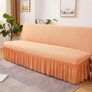 Imagem de Capa de futon sem braços com saia de babados, capa de sofá-cama futon altamente elástica, capa de sofá antiderrapante sem braços, tecido de veludo grosso, macio e aconchegante(Orange,Medium (160-190c