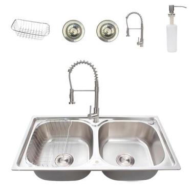 Imagem de Kit cuba gourmet dupla com Torneira monocomando e lixeira - STILLUS HO