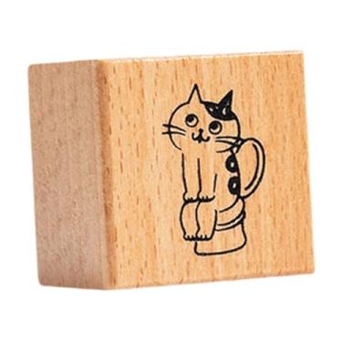 Imagem de rockible Carimbo de gato para crianças quadrado pequeno animal de borracha de madeira fofa para correspondência Cartão de correspondência Fazendo decoração de, Banheiro