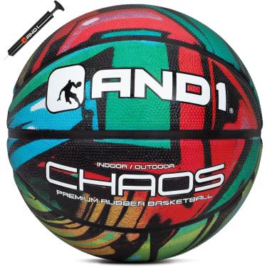 Imagem de AND1 Bola de basquete de borracha Chaos: (esvaziada com bomba incluída), tamanho oficial, basquete com bomba, tamanho 7, Grafite verde/vermelho, 5A1BK0102E9