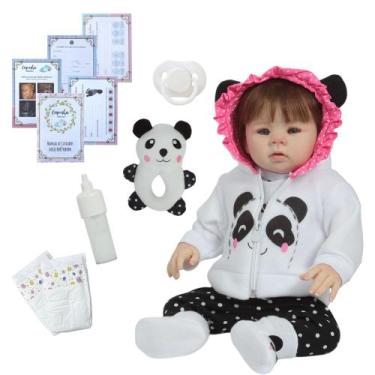 Imagem de Boneca Bebe Reborn Fio a Fio Enxoval Panda 12 Acessórios - Cegonha Reb
