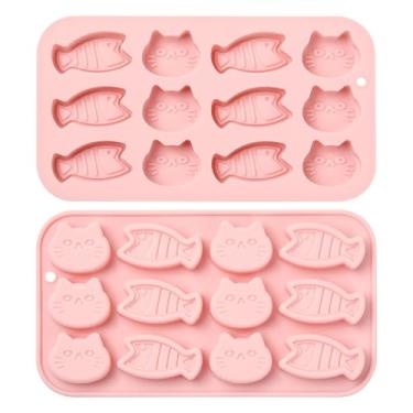 Imagem de KitBeads 2 moldes de silicone para gatos e peixes, cabeça de gatinho, moldes de fondant de animais fofos para assar velas, resina, sabonetes faça-você-mesmo, decorações artesanais