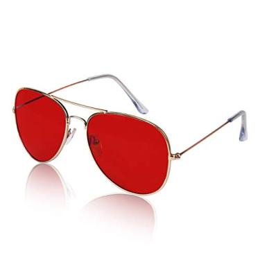 Imagem de SunnyPro Óculos de sol aviador com lentes coloridas coloridas com proteção UV400 de metal, Lente vermelha aviador 01, Medium