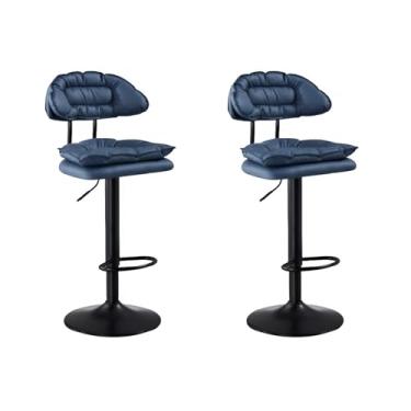 Imagem de Lzyjckh Conjunto de 2 bancos de bar giratórios, estofados ajustáveis Cadeiras de ilha com altura de bar sem braços com encosto e apoio para os pés para cozinha doméstica,Blue