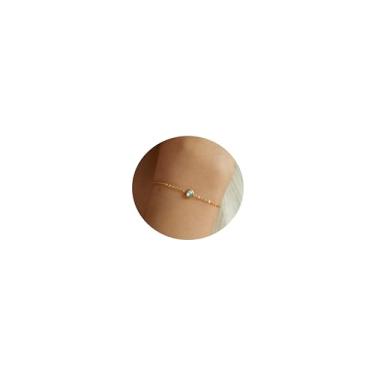 Imagem de Kyazeo Pulseira de cruz banhada a ouro 18 K para mulheres delicada pulseira de contas de pérolas para meninas minimalistas em camadas pulseiras de corrente de elos na moda joias presente, one size,