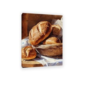 Imagem de ZUJGHSJG Pintura em tela vintage cozinha comida padaria café pão aveia pintura moderna arte de parede cozinha café restaurante decoração de casa 42 x 30 cm (17 x 12 pol) moldura interna