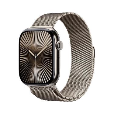 Imagem de Apple Watch Series 10 gps + Cellular Caixa natural de titânio – 46 mm Pulseira natural estilo milanês