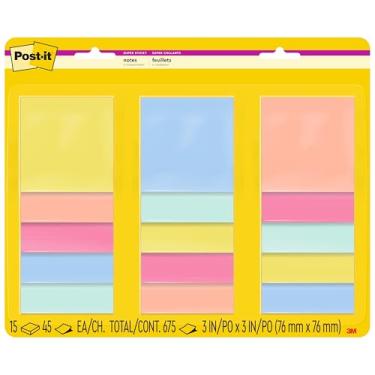 Imagem de Post-it Notas super adesivas, 15 blocos de notas adesivos, 7,6 x 7,6 cm, material de volta às aulas, produtos de escritório, notas adesivas para superfícies verticais, monitores, paredes e janelas