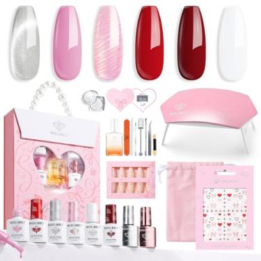 Imagem de modelones Kit De Esmalte Em Gel Com Luz Uv, Olho De Gato Pérola Rosa Vermelho Branco Manicure Kit Inicial Adesivo Base Top Coat Unhas Fortalecimento Cuidados Pó Cromado Gel Mini Salão Para Mulheres