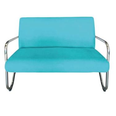 Imagem de Namoradeira Decorativa Bela Suede Azul Turquesa Braço Cromado - Mansão